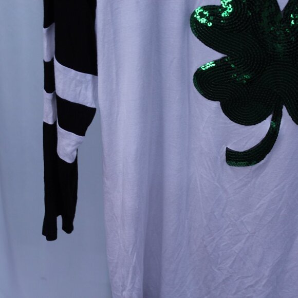 Black and White Sequin Shamrock Women's Long Sleeve Top - Picture 4 of 9